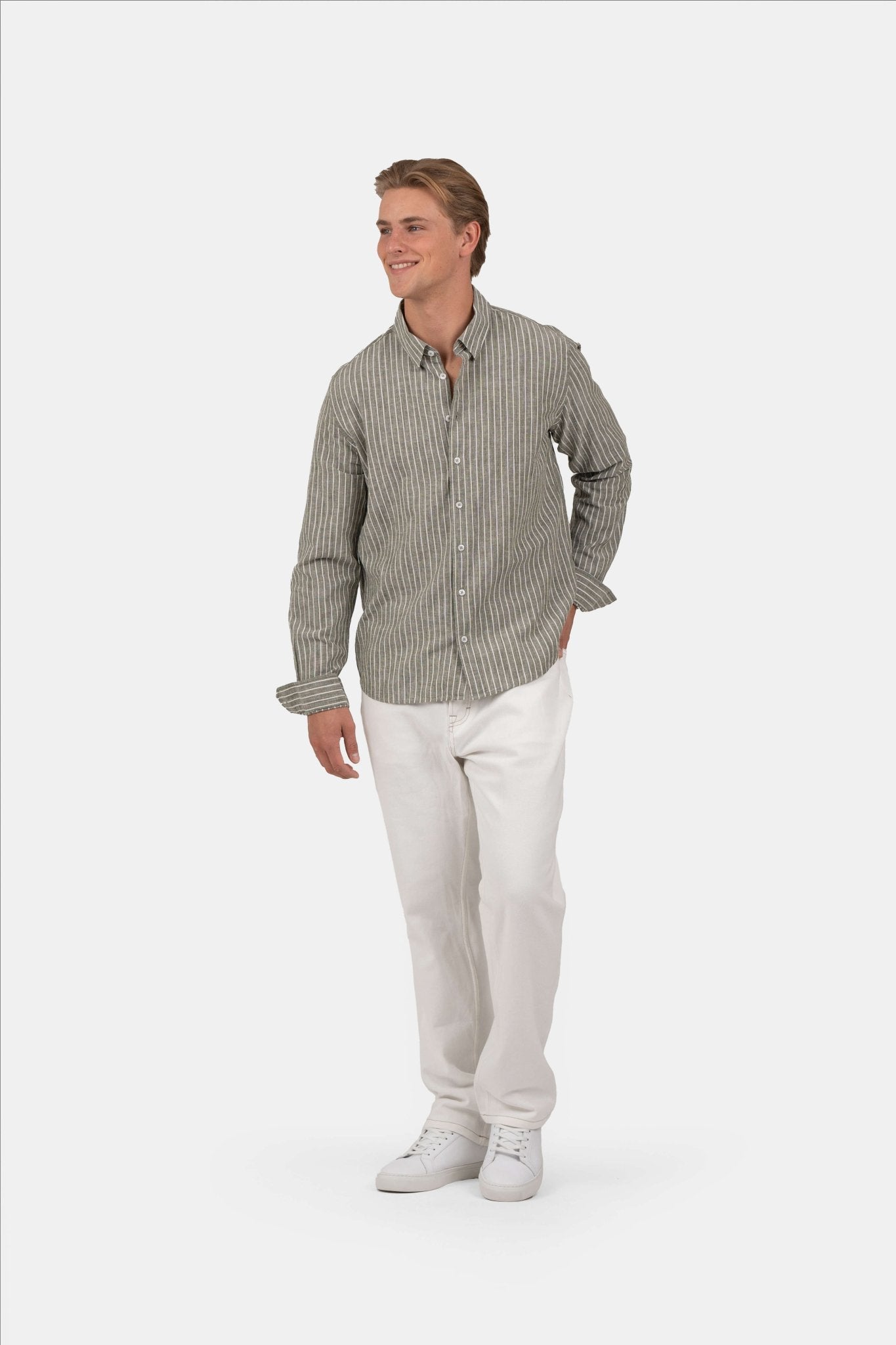 Langærmet Hørskjorte Army Stribet | Skagen-clothing.dk